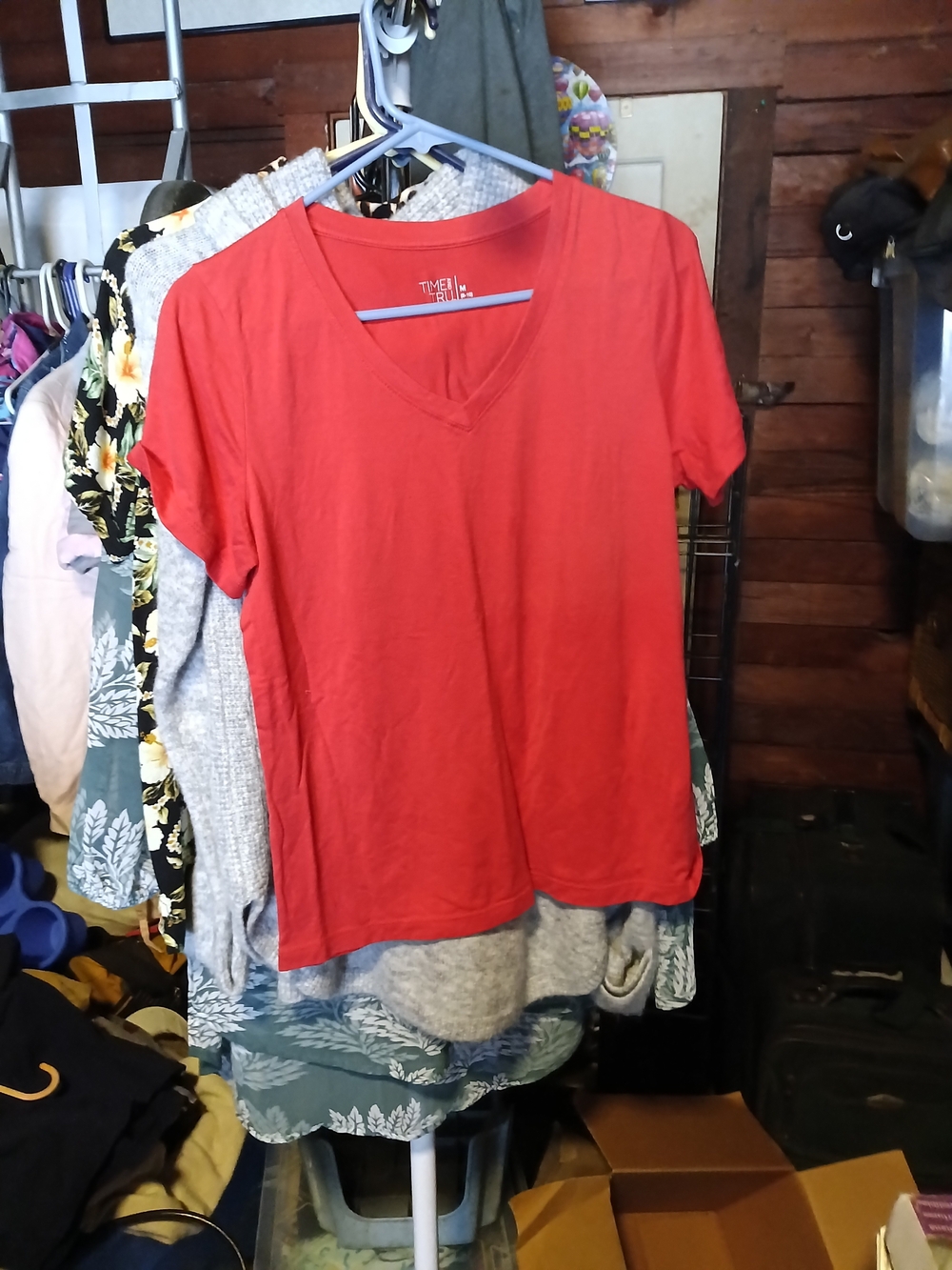 Time and Tru Red V-Neck Short Sleeve Tee